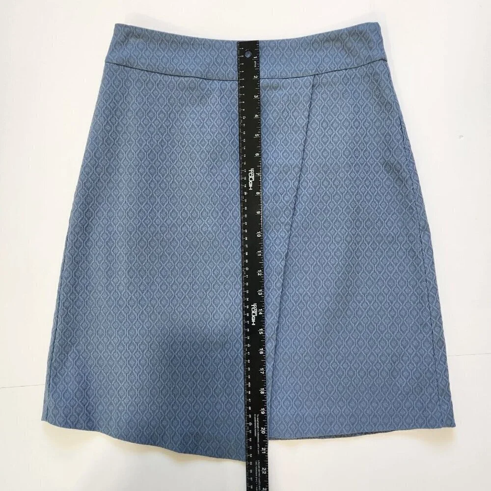 Margaret M A-Line Skirt Womens Small‎ Blue Jacquard Faux Wrap Pull On Office
